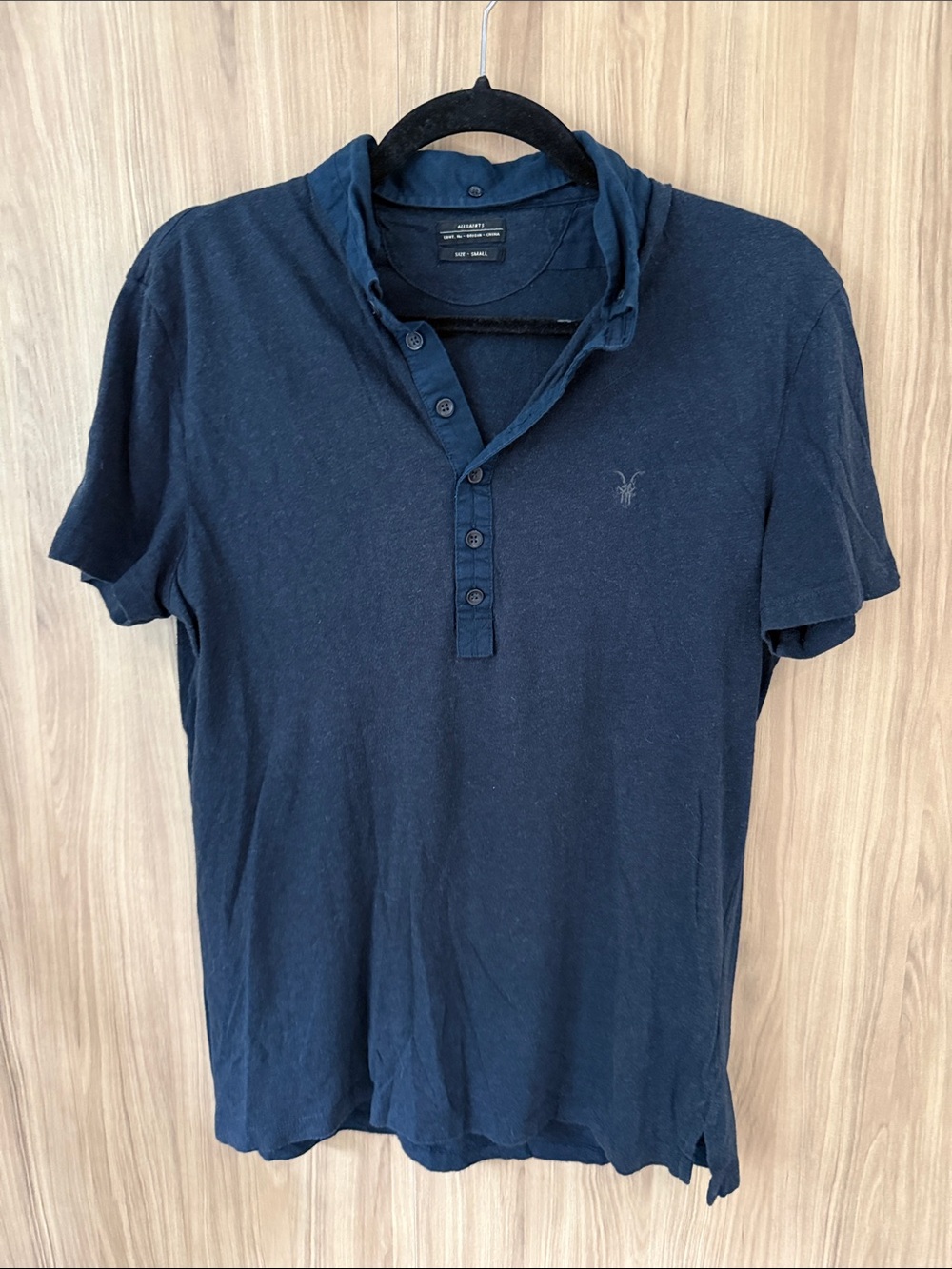 All Saints Men's Dark Navy Short Sleeve Polo men’s S